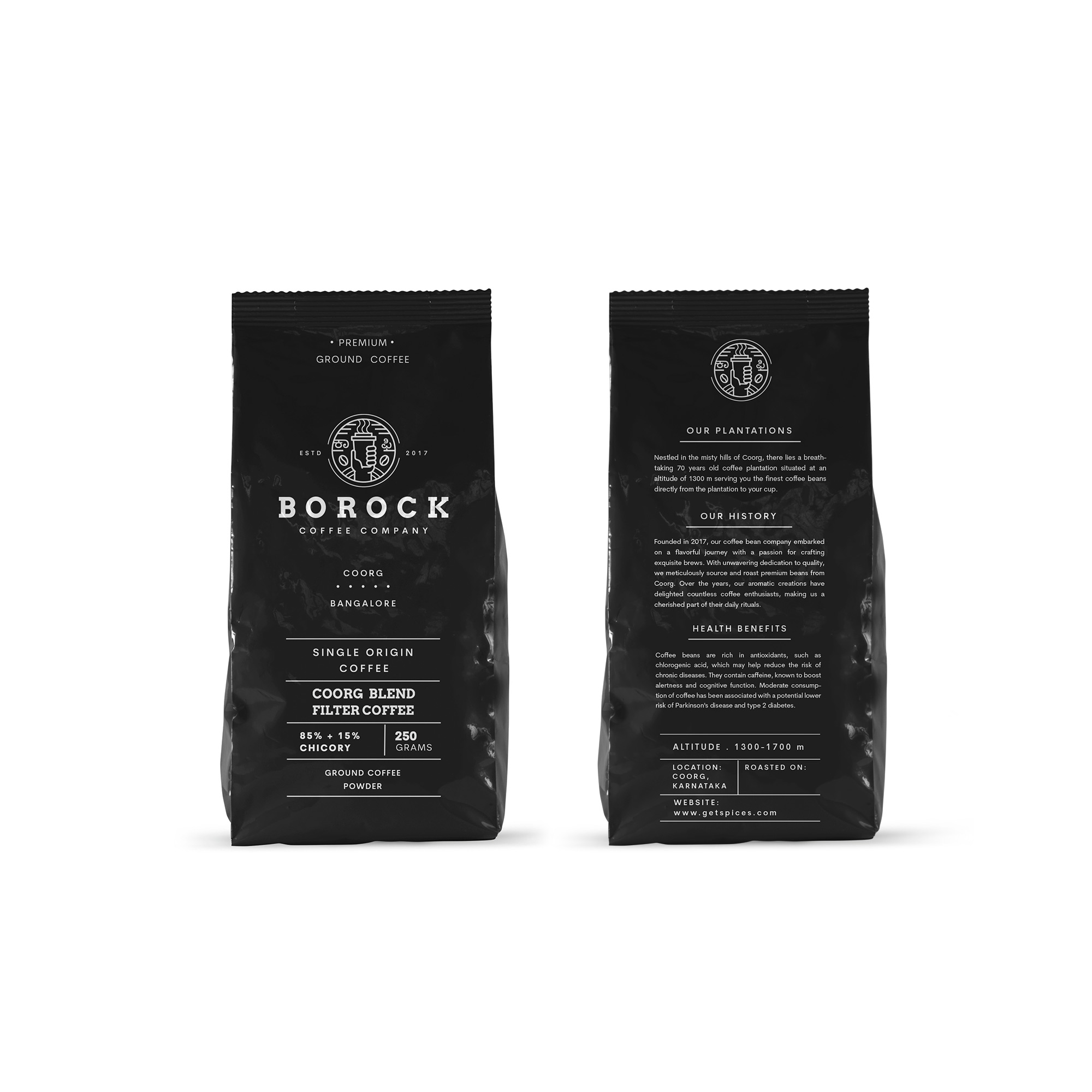 1000 gm Borock filter coffee front & back view